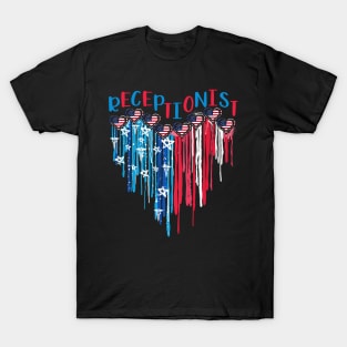 Receptionist American Flag Melting Heart 4th Of July T-Shirt